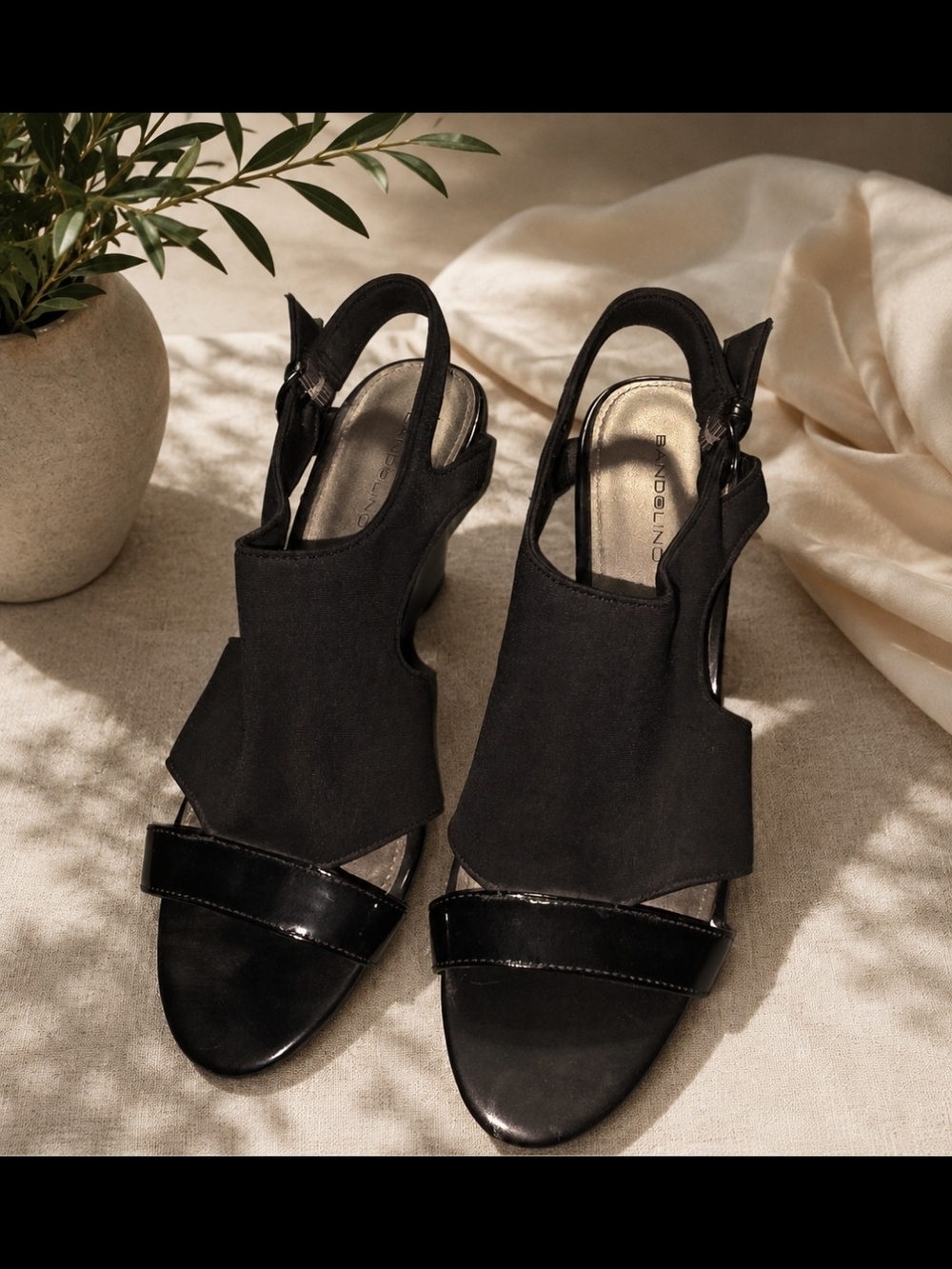 Bandolino Black Open-Toe Slingback Heels